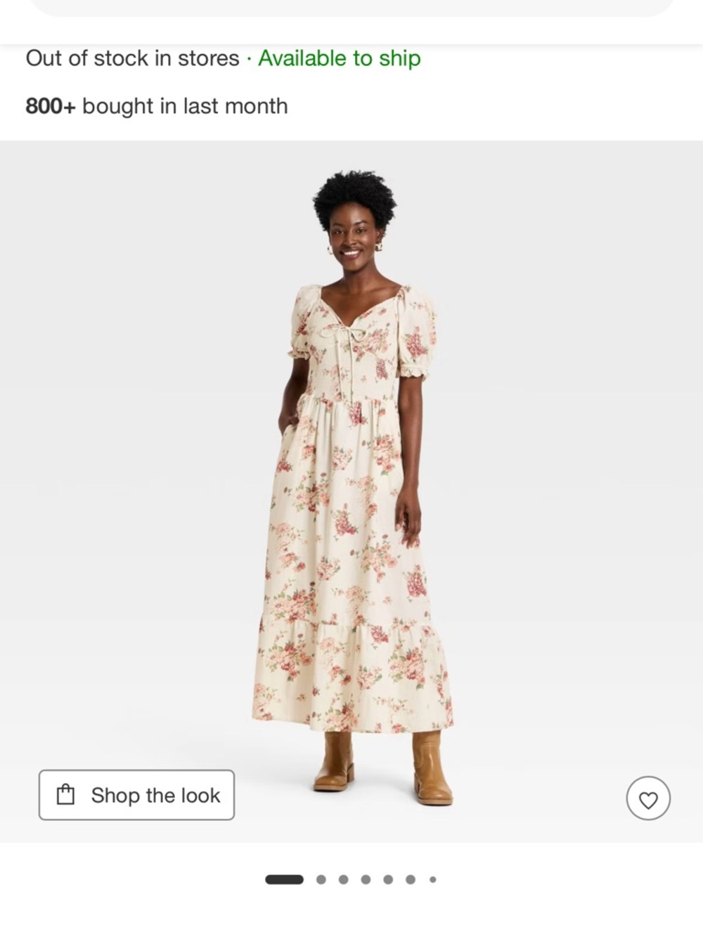 Floral Puff-Sleeve Maxi Dress in Cream and Rose